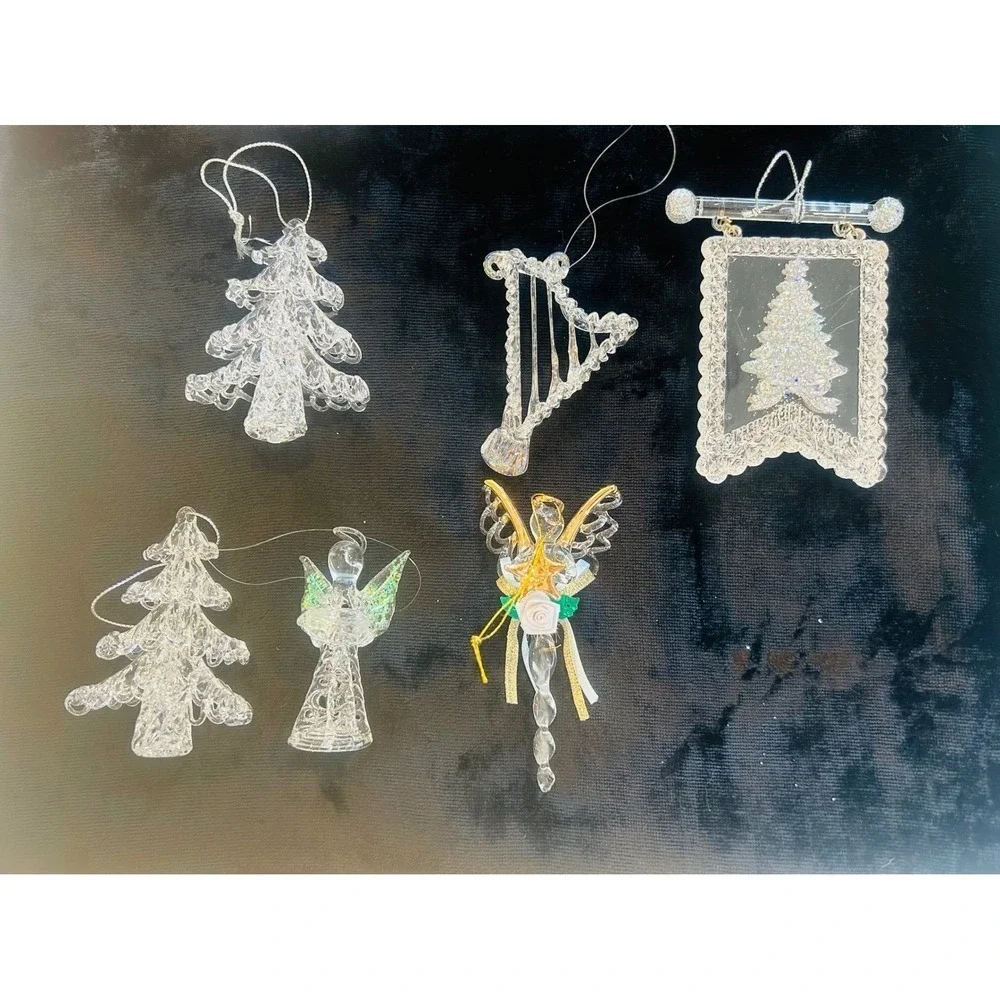 Vintage Spun Glass Christmas Ornament Lot 15pc Angel Fairy Tree Ice Skates Clear